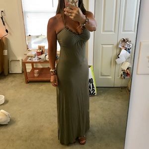 Olive - army green halter maxi dress, xs